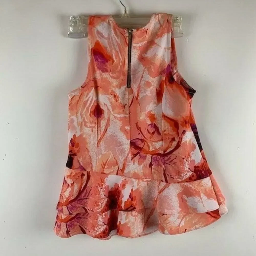 Worthington Size Petite Small Top Orange Sleeveless Round Neck Ruffle Bottom